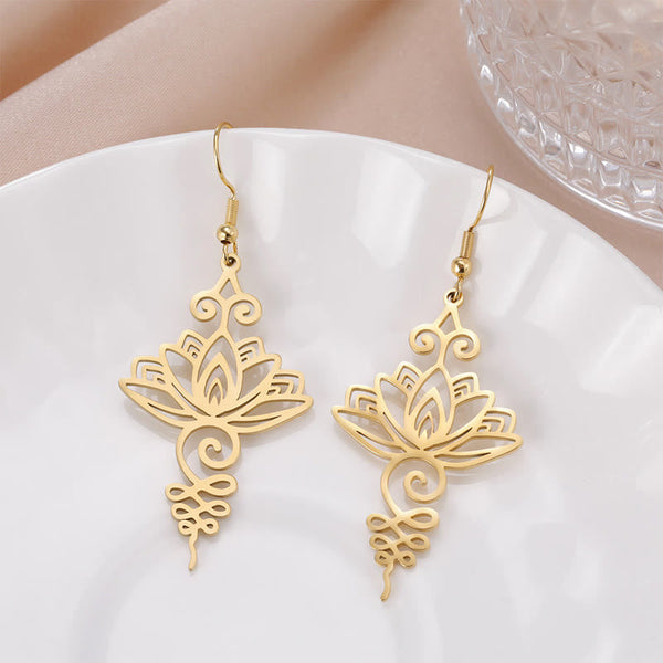 Hollow Lotus Stainless Steel Drop Earrings