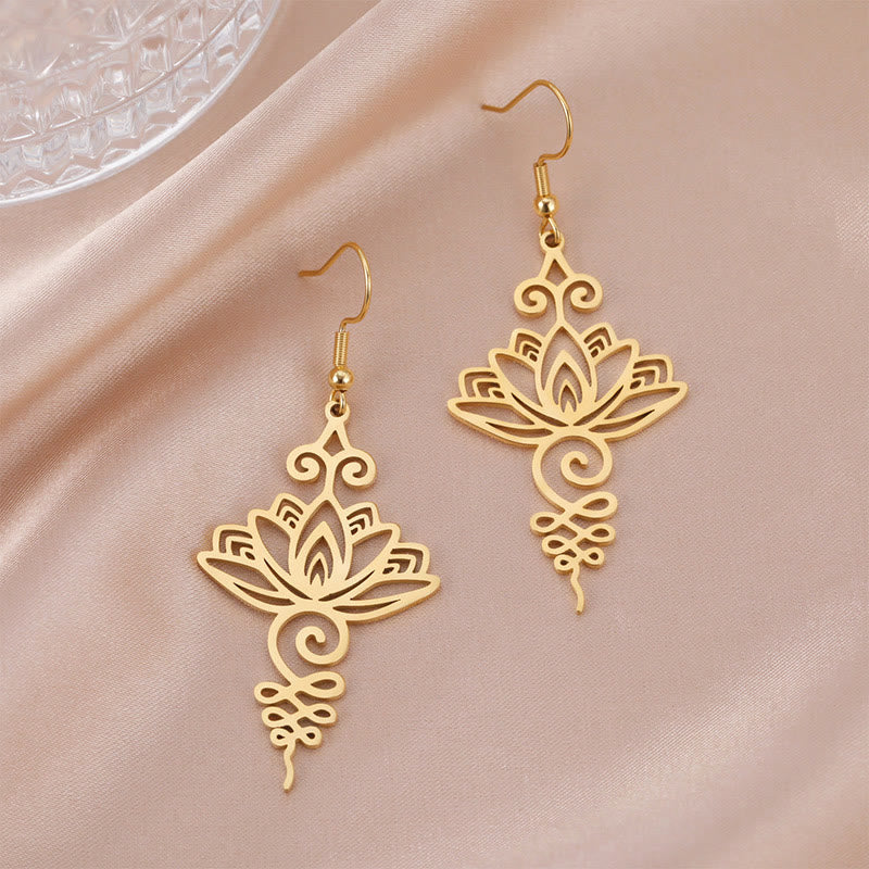 Hollow Lotus Stainless Steel Enlightenment Drop Earrings