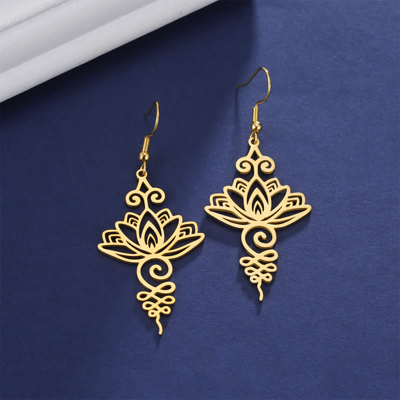 Hollow Lotus Stainless Steel Enlightenment Drop Earrings