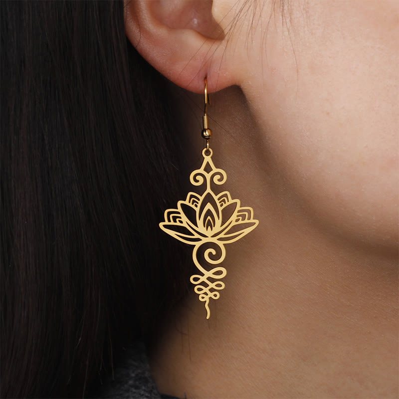 Hollow Lotus Stainless Steel Enlightenment Drop Earrings
