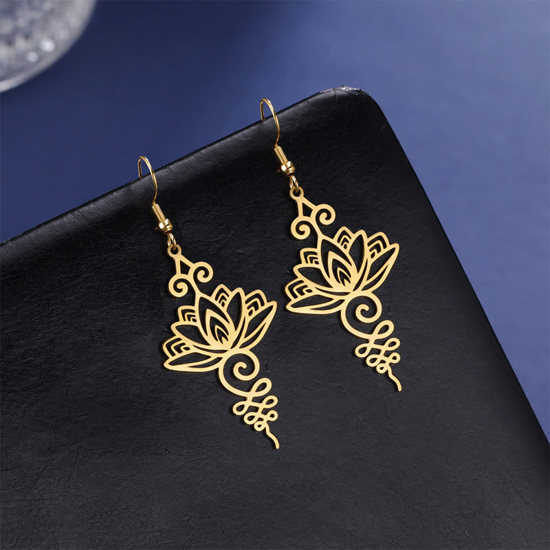 Hollow Lotus Stainless Steel Enlightenment Drop Earrings