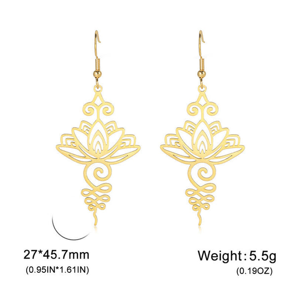 Hollow Lotus Stainless Steel Drop Earrings