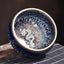 Jianzhan 12 Cup Set - cup with silver phoenix ornament, blue crystalline glaze, cream rim