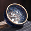 Jianzhan 12 Cup Set - cup with silver dragon inlay, blue oil-spot glaze on bamboo mat
