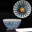 Jianzhan Lotus Ceramic Tea Cup dual view with gold lotus center, blue crystalline glaze, handmade