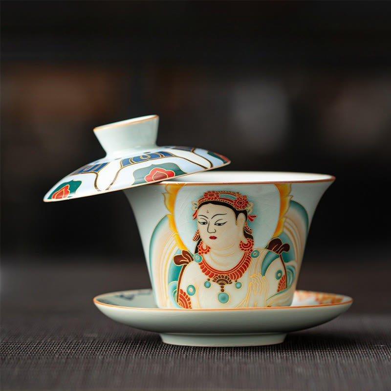 Dunhuang Ceramic Gaiwan Tea Set | Thangka & Dragon