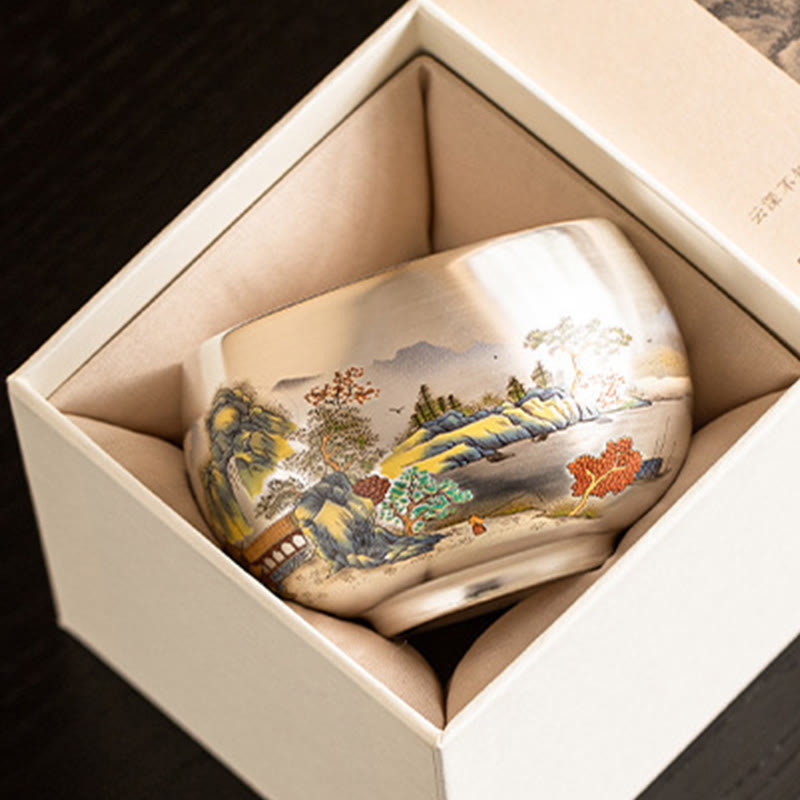 Ceramic Kung Fu Tea Cup Gift Set – Cup nestled in gift box with foam insert, black background, Unboxing Moment
