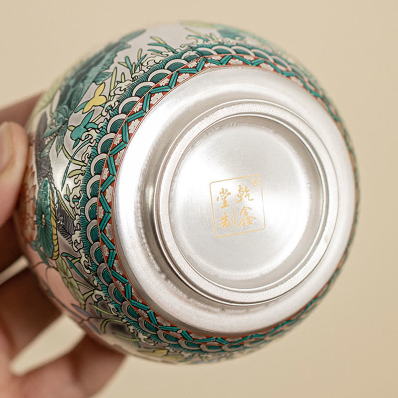 Ceramic Kung Fu Tea Cup Gift Set – Base-up view showing dragon scales, wave border and maker seal, Authenticity