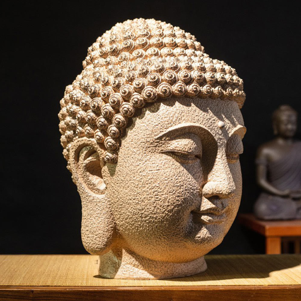 Meditating Buddha Head Statue – large 42cm closed eyes resin Buddha bust zen decor