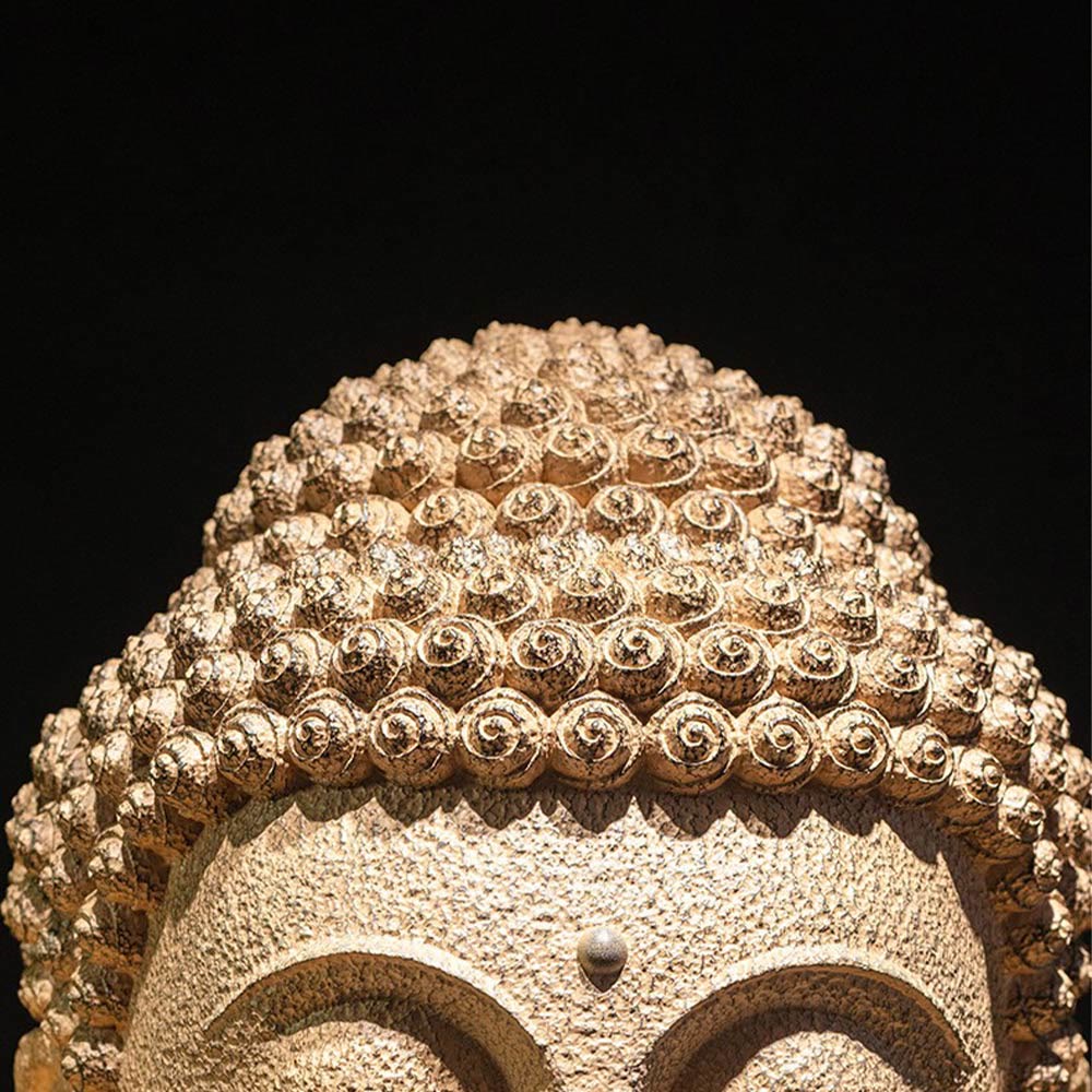 Meditating Buddha Head Statue – back of head showing hair curl texture sculpture