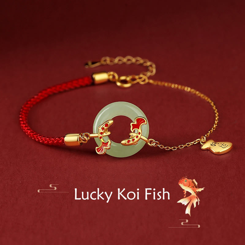 Silver Jade Koi Peace Buckle – front view showing double koi fish carving on pale hetian jade, sterling silver border