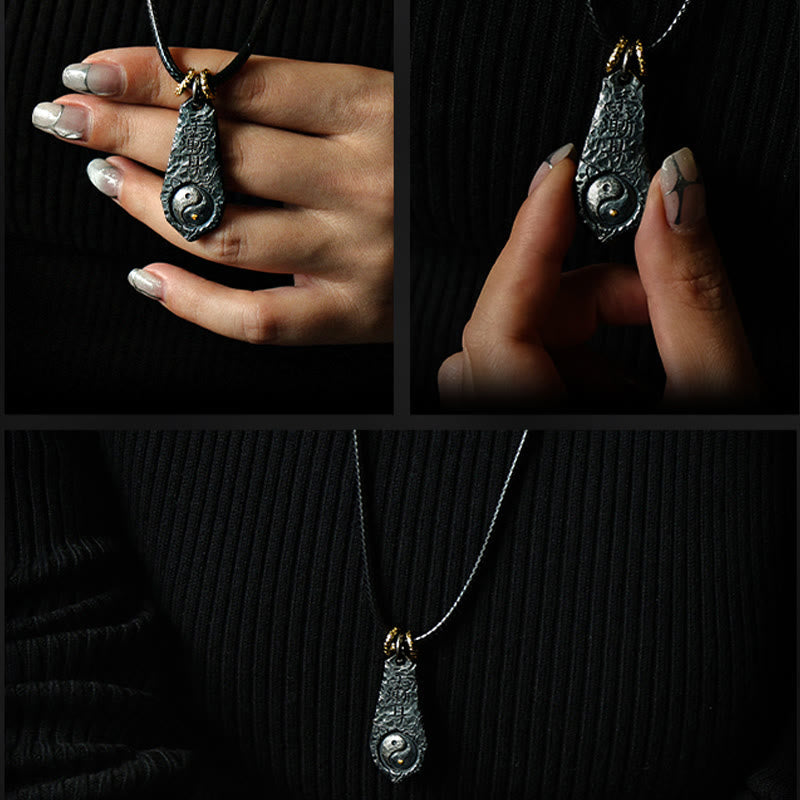 999 Sterling Silver Big Dipper Yin Yang Necklace - Three-panel view of handcrafted pendant, detail and wearing shots