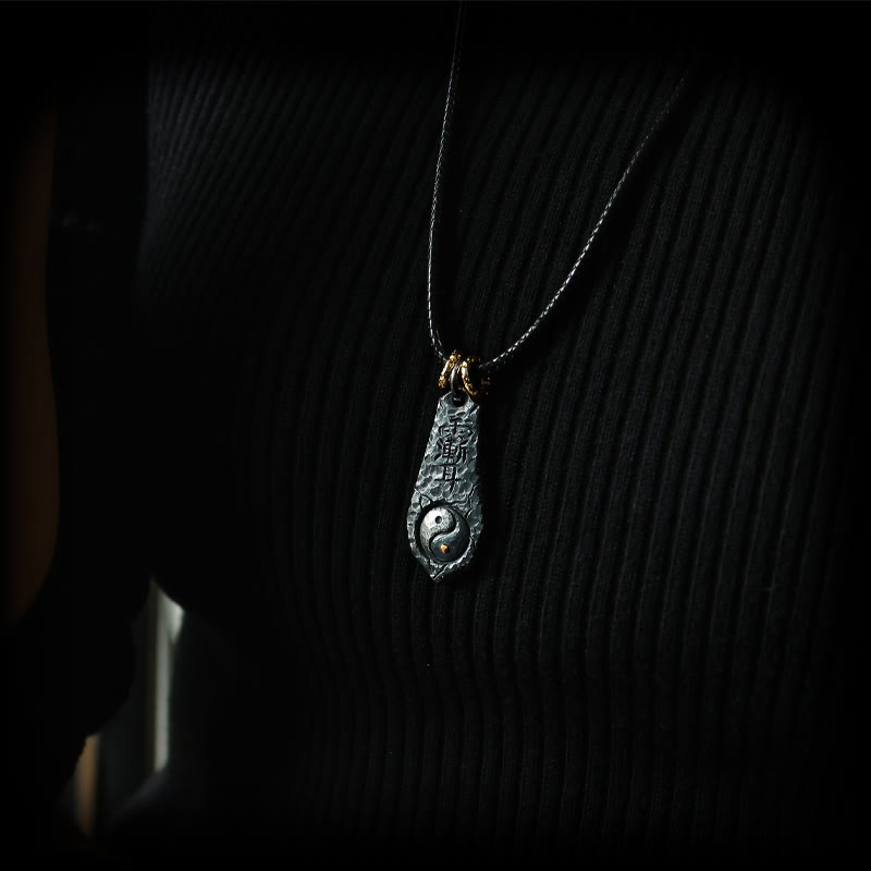 999 Sterling Silver Big Dipper Yin Yang Necklace - Dark oxidized Yin Yang pendant on silver chain, moody product shot