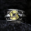 925 Silver Koi Fish Copper Coin Ring – oxidized silver with brass Chinese coin, dual koi fish, dark stone, front view