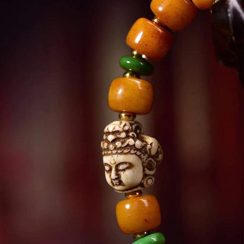 Camel Bone Buddha Bracelet – wearing on wrist bohemian spiritual unisex jewelry