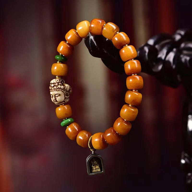 Camel Bone Buddha Bracelet – barrel bead texture and natural bone color variation