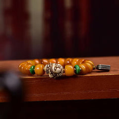 Camel Bone Buddha Bracelet – adjustable cord closure with sliding knot detail