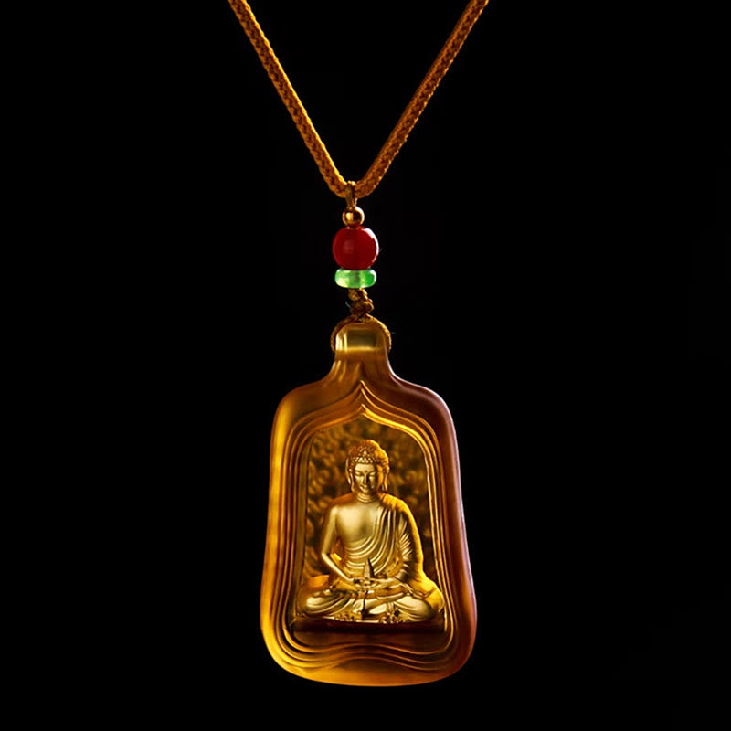 Medicine Buddha Liuli Necklace – macro of Medicine Buddha hand holding medicine bowl detail