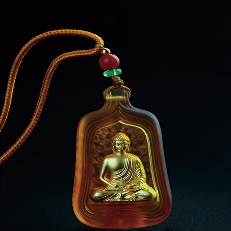 Medicine Buddha Liuli Necklace – liuli crystal color gradient from cobalt to sky blue