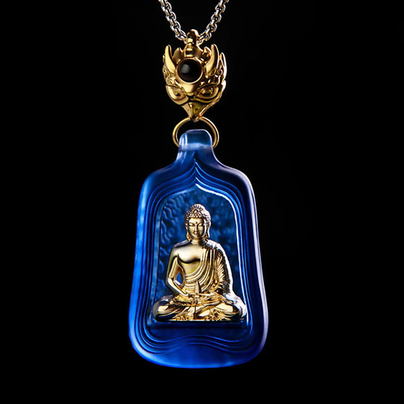 Medicine Buddha Liuli Necklace – blue liuli crystal Buddha pendant on sterling silver chain