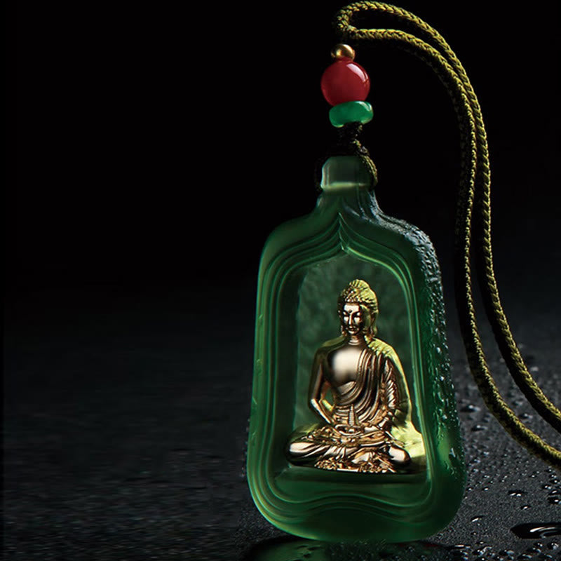 Medicine Buddha Liuli Necklace – wearing on collarbone elegant spiritual jewelry styling