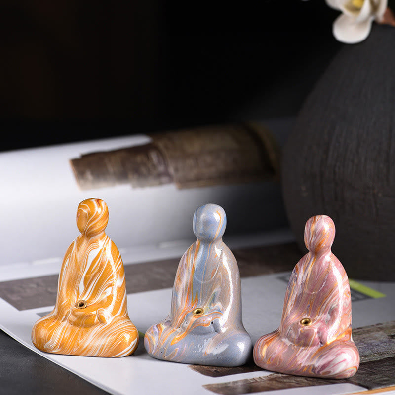 Mini Formless Buddha Incense Holder – ebony wood lacquer Buddha figure on round wooden base