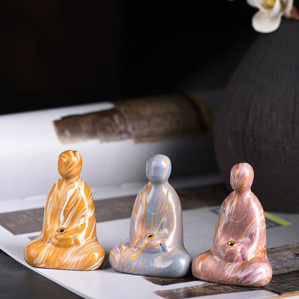 Mini Formless Buddha Incense Holder – ebony wood lacquer Buddha figure on round wooden base