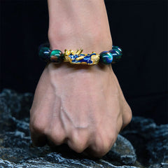 Colorful Sea Willow Pixiu Bracelet – blue-green beads worn on wrist rocks, good luck charm