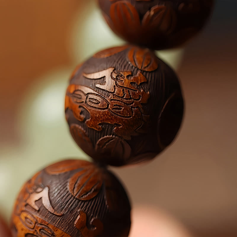 Sappan Wood Engraved Pixiu Fu Bracelet – extreme macro of engraved sappan wood grain texture, handmade spiritual accessory