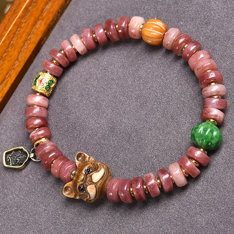 Camel Bone Purple Blood Bracelet – front beaded wristband, Tibetan luck protection jewelry