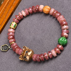 Camel Bone Purple Blood Bracelet – front beaded wristband, Tibetan luck protection jewelry