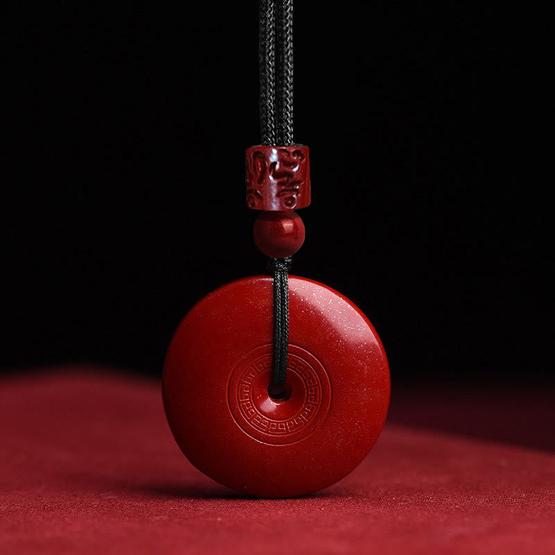 Cinnabar Lotus Peace Buckle Necklace - cinnabar mineral cross-section showing internal structure, Genuine