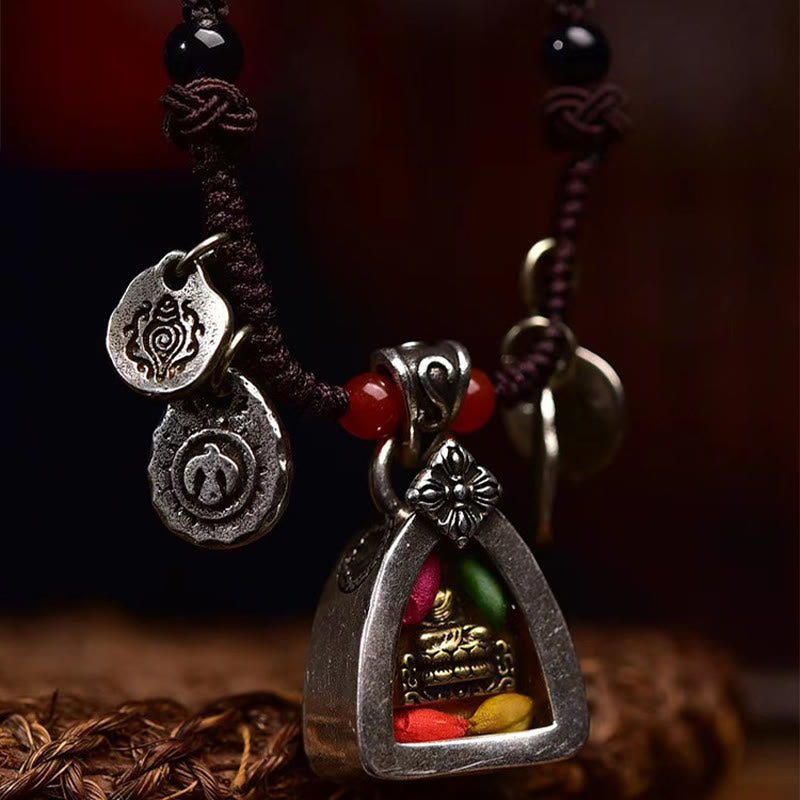 Medicine Buddha Braided Necklace – Medicine Buddha blue lapis detail, healing deity art