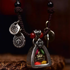 Medicine Buddha Braided Necklace – Medicine Buddha blue lapis detail, healing deity art