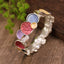 Tree of Life Alloy Elastic Bracelet – multicolor enamel discs on rustic wood, red medallion, boho jewelry