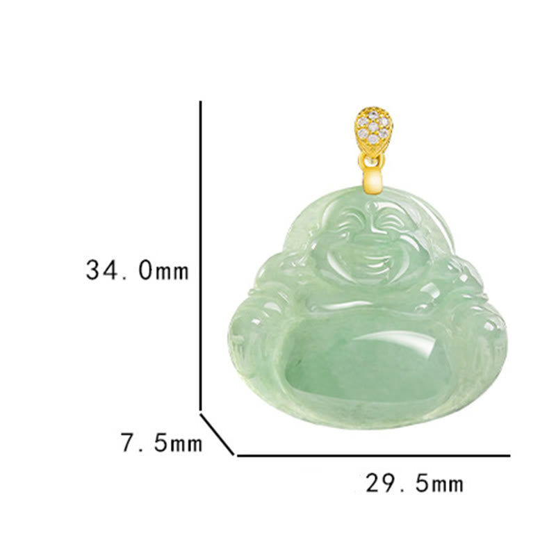 Jade Laughing Buddha Necklace – light through translucent jade, glowing green effect
