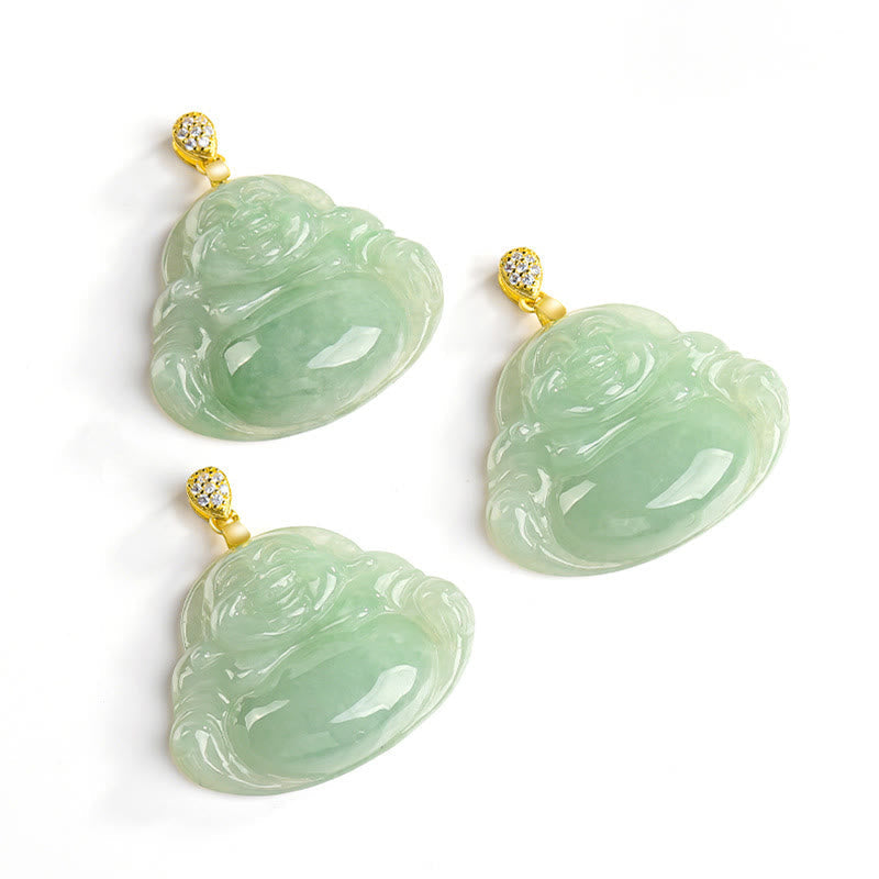 Jade Laughing Buddha Necklace – back of jade pendant, smooth polished green surface