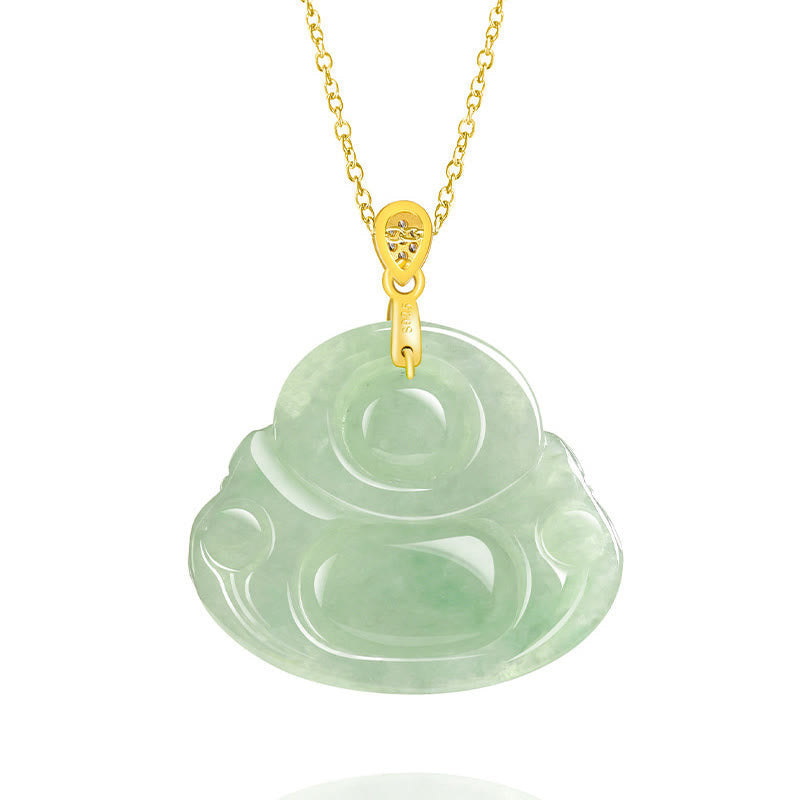 Jade Laughing Buddha Necklace – titanium steel chain link, hypoallergenic durable metal