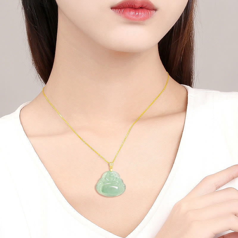 Jade Laughing Buddha Necklace – prosperity fu lu shou card, three stars blessing