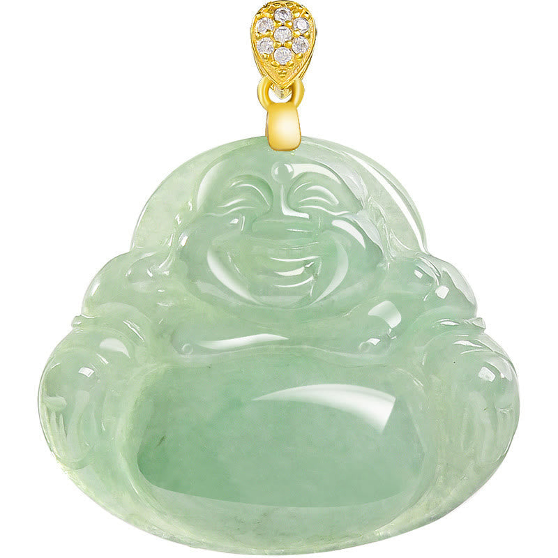 Jade Laughing Buddha Necklace – size comparison with finger, compact pendant scale