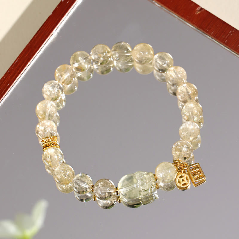 Natural Citrine PiXiu Copper Coin Wealth Bracelet – mirror reflection surface red frame, elegant citrine crystal jewelry