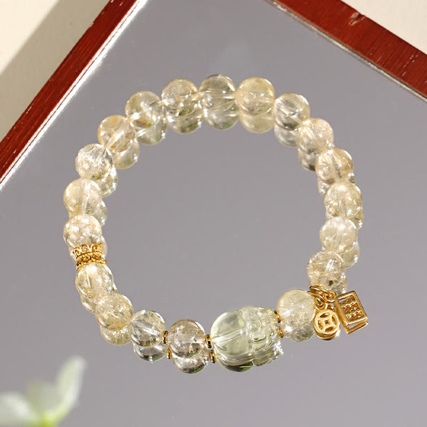 Natural Citrine PiXiu Copper Coin Wealth Bracelet – mirror reflection surface red frame, elegant citrine crystal jewelry