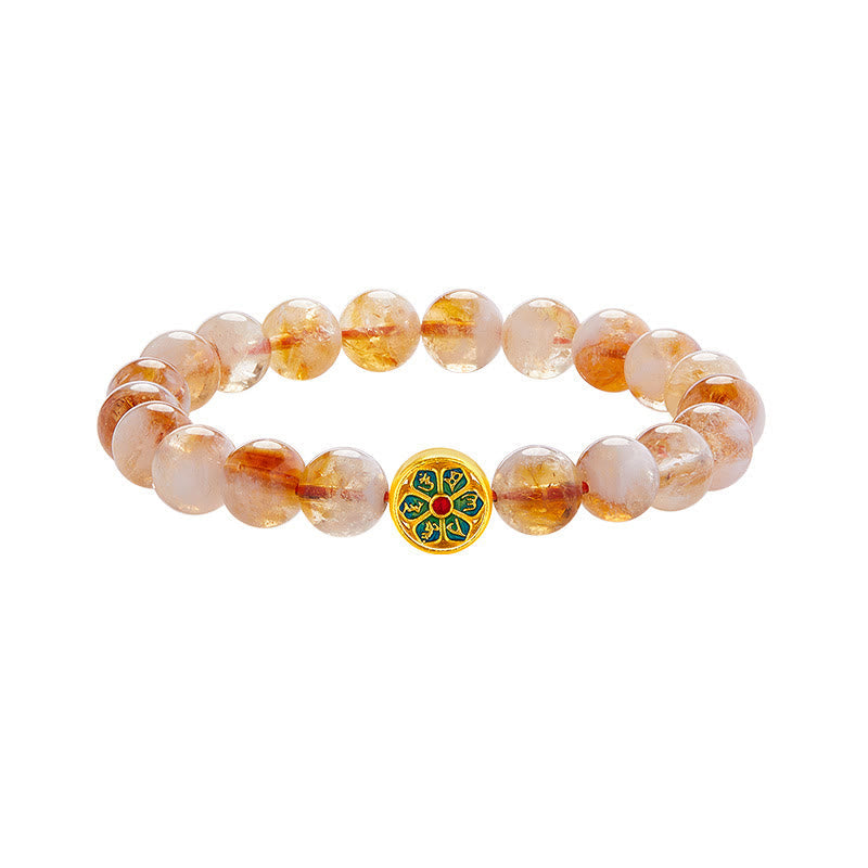 Sterling Silver Citrine Bracelet – front-facing studio shot, warm golden citrine with cloisonne focal bead, gemstone bracelet