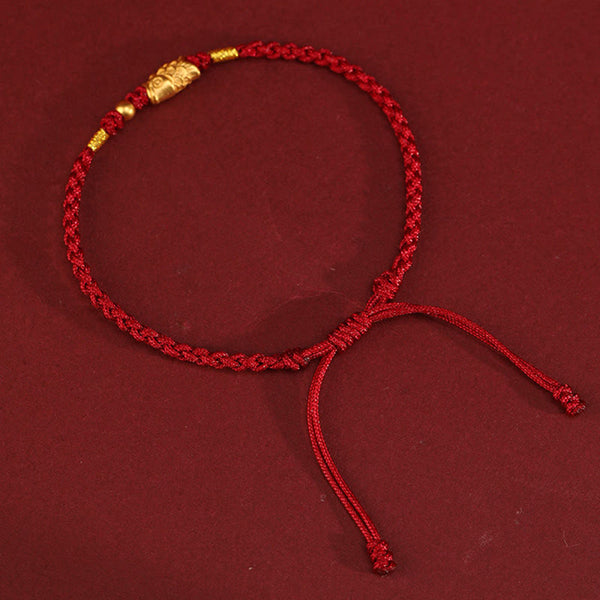 999 Gold Koi Fish Red String Bracelet – gold koi charm, two gold beads, top-down full loop, adjustable