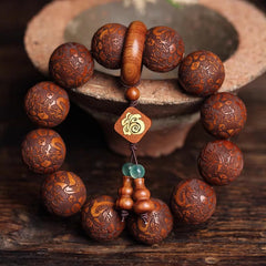 Rosewood Dragon Phoenix Gourd Bracelet – rosewood dragon beads with pendant drape, Warmth