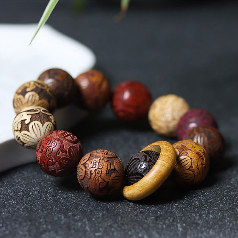 Sandalwood Dragon Phoenix Zodiac Bracelet – macro shallow focus tea leaf stone, Mindfulness