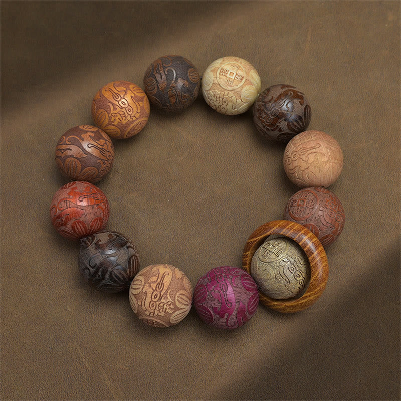 Sandalwood Dragon Phoenix Zodiac Bracelet – ring accent bead color-graded circle, Harmony