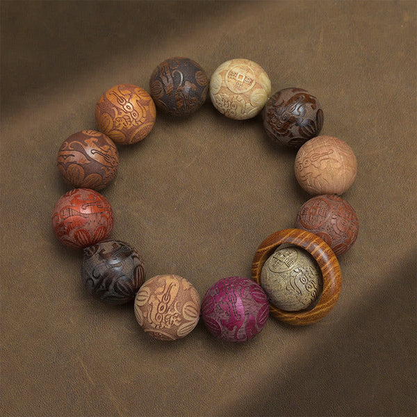 Sandalwood Dragon Phoenix Zodiac Bracelet – ring accent bead color-graded circle, Harmony