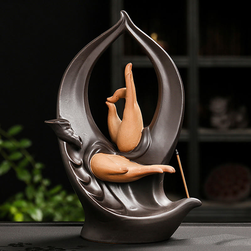 Mountain Water Buddha Hand Incense Burner – Side view of mudra hand in dark arch, zen decor