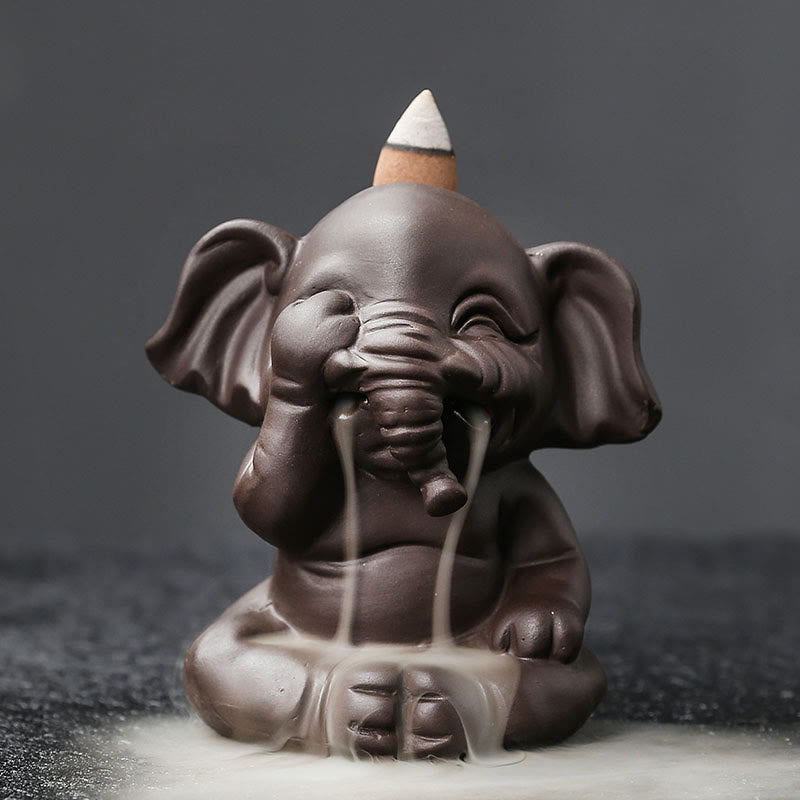Cute Elephant Purple Clay Backflow Incense Burner | Peace & Wisdom